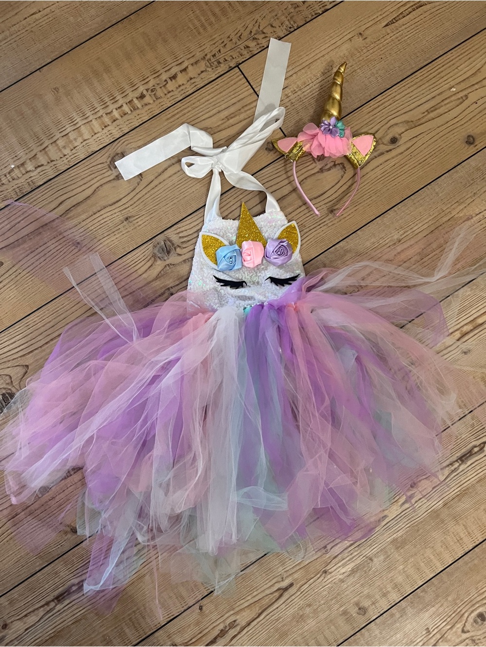 Unbranded Girls' Pastel Unicorn Tutu Costume with Headband - Pink Purple
